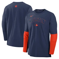 Haut à manches longues léger et performant pour homme Nike Houston Astros Authentic Collection bleu marine/orange