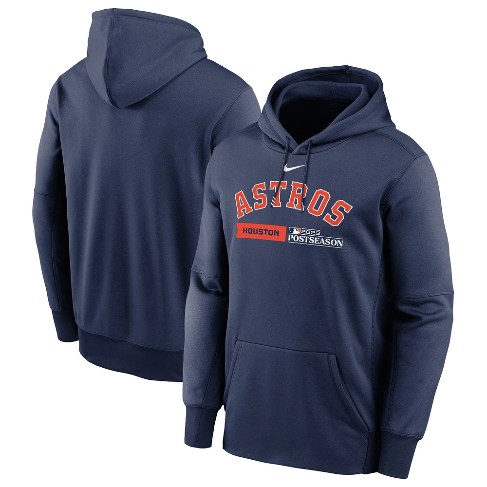 Sweat à capuche Nike bleu marine Houston Astros 2023 Postseason Authentic Collection Dugout Performance pour homme