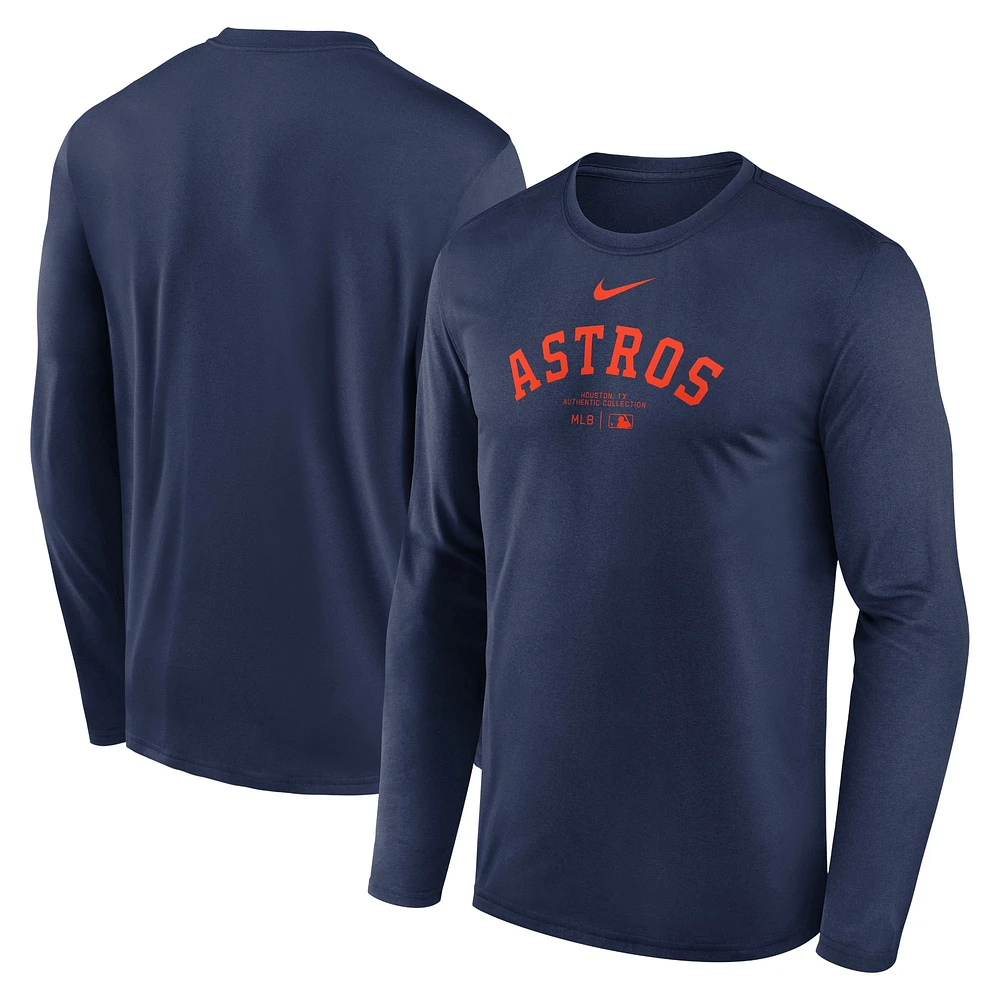 T-shirt à manches longues Nike bleu marine Houston Astros Authentic Collection Practice Performance pour homme