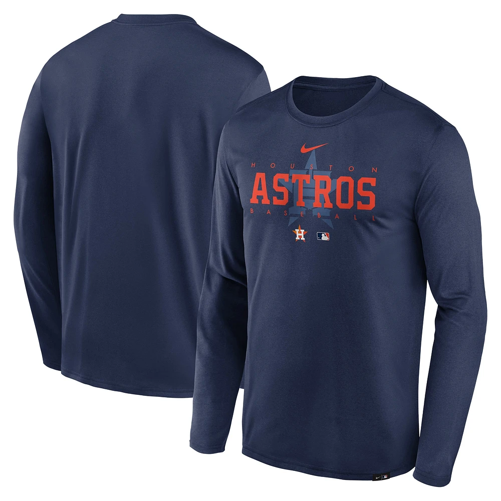 T-shirt à manches longues Nike Houston Astros Authentic Collection Team Logo Legend Performance pour homme - Bleu marine