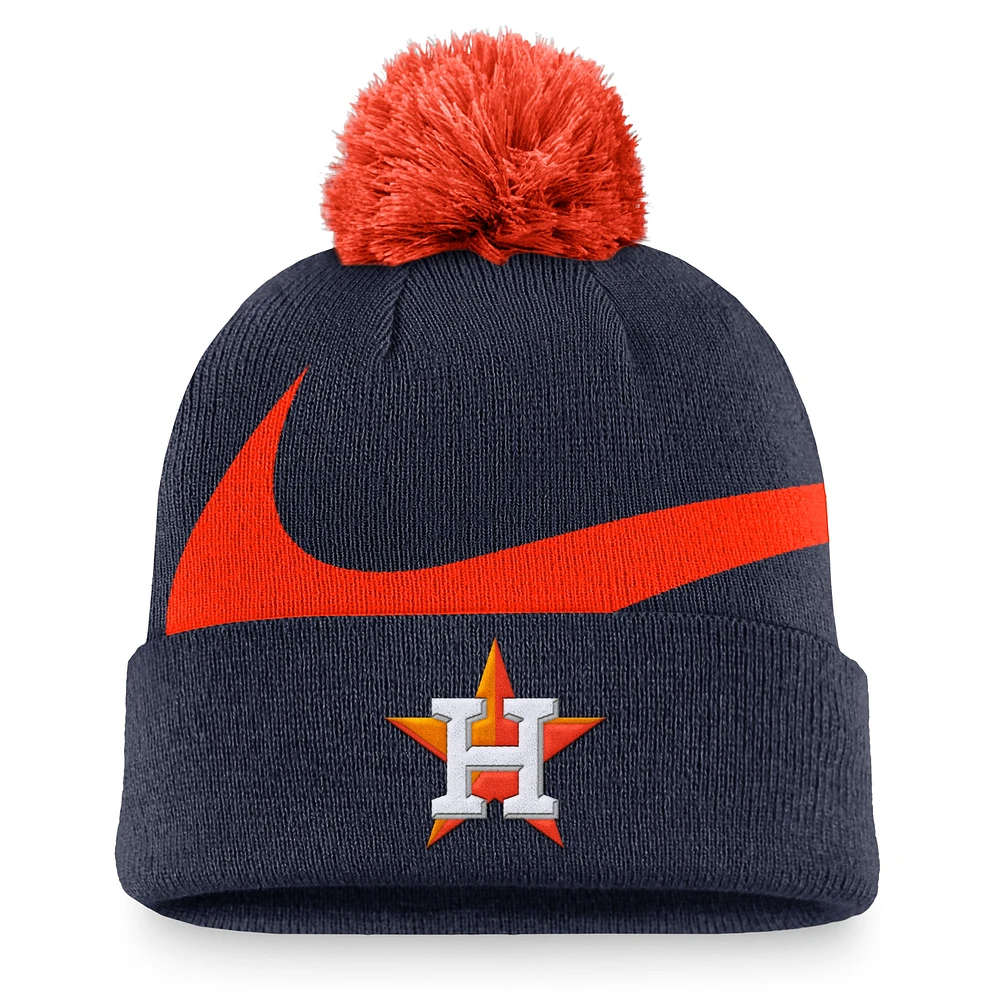 Bonnet en tricot à revers avec Swoosh Peak et pompon Nike pour hommes, bleu marine, Houston Astros