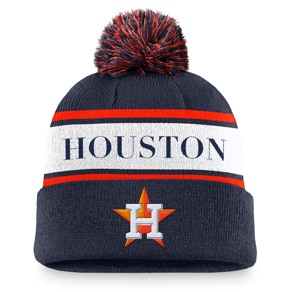 Bonnet en tricot à revers Nike Houston Astros Team Stripe Peak pour hommes avec pompon