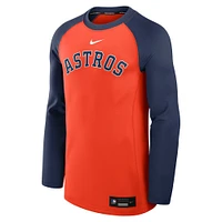 Sweat-shirt à capuche Nike Orange/Marine Houston Astros Authentic Collection Game Time Raglan Performance pour homme