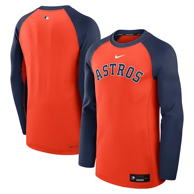 Sweat-shirt à capuche Nike Orange/Marine Houston Astros Authentic Collection Game Time Raglan Performance pour homme