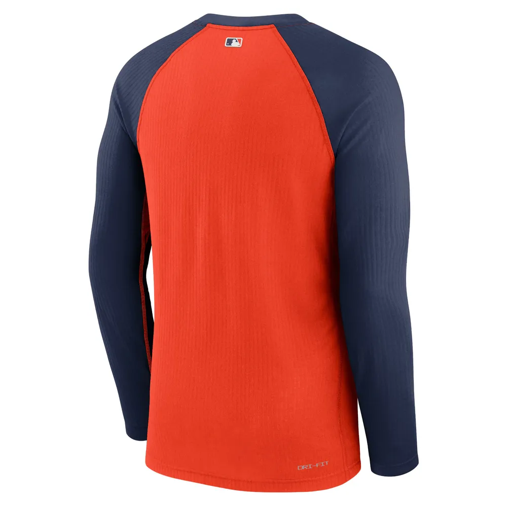 Men's Nike Orange Houston Astros Authentic Collection Game Raglan Performance Long Sleeve T-Shirt