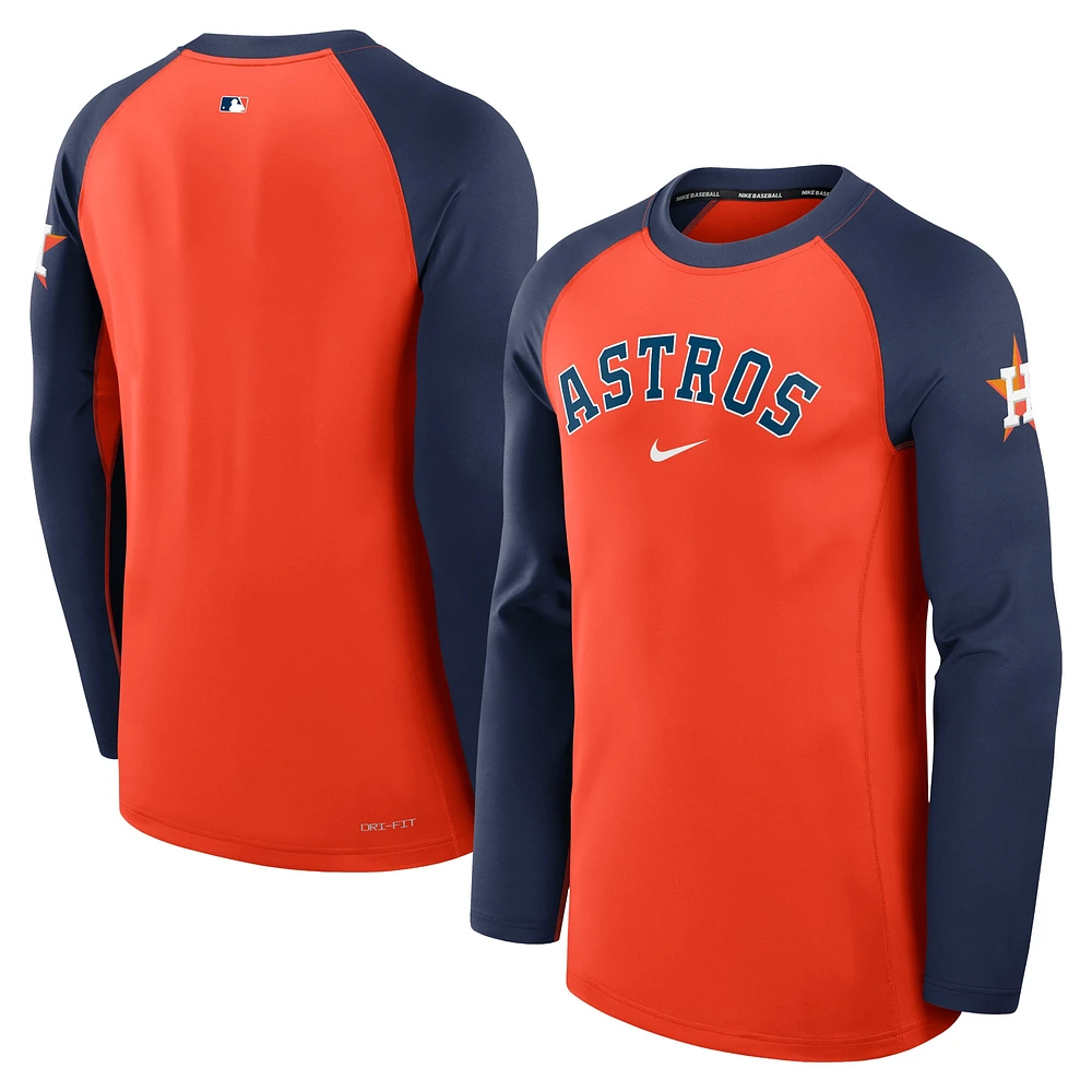 T-shirt à manches longues Nike Orange Houston Astros Authentic Collection Game Time Raglan Performance pour hommes