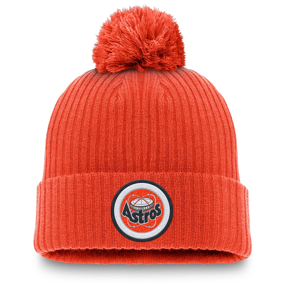 Bonnet tricoté à revers avec pompon et patch de la collection Cooperstown des Houston Astros de Nike Orange pour homme