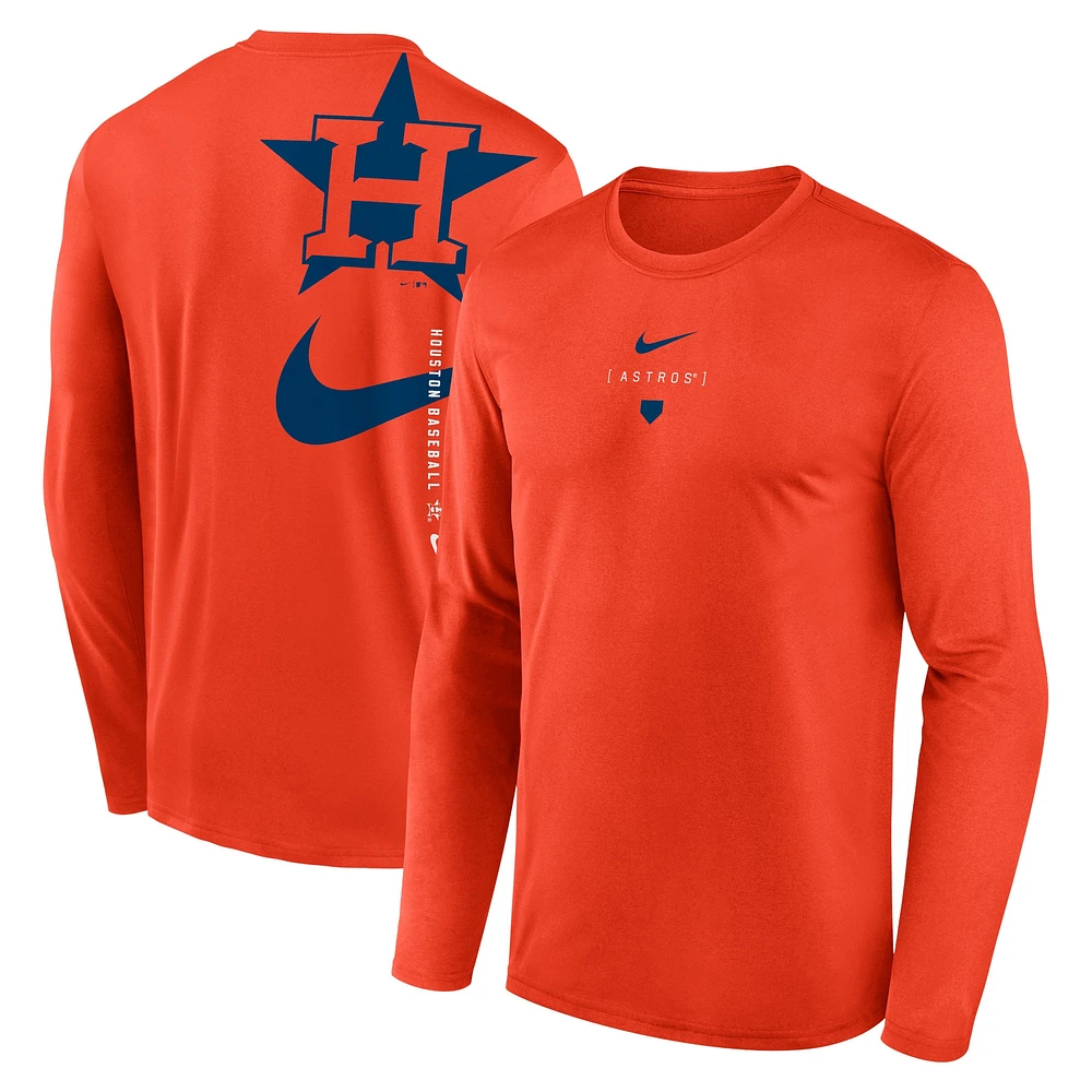 T-shirt Nike Orange Houston Astros Large Swoosh Back Legend Performance pour hommes