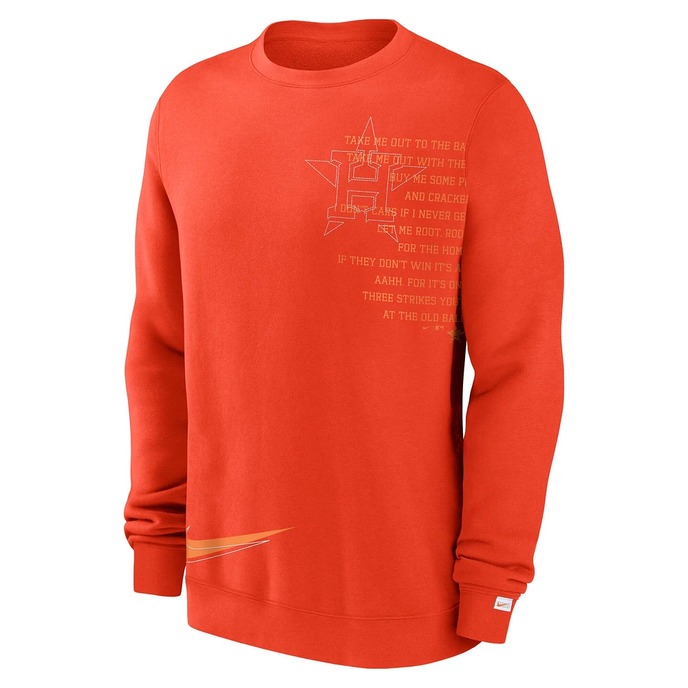 Men's Nike Orange Houston Astros Statement Ball Game Fleece Pullover Sweatshirt