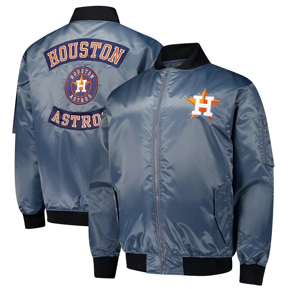 Blouson aviateur entièrement zippé pour homme, couleur anthracite, Houston Astros, grande taille