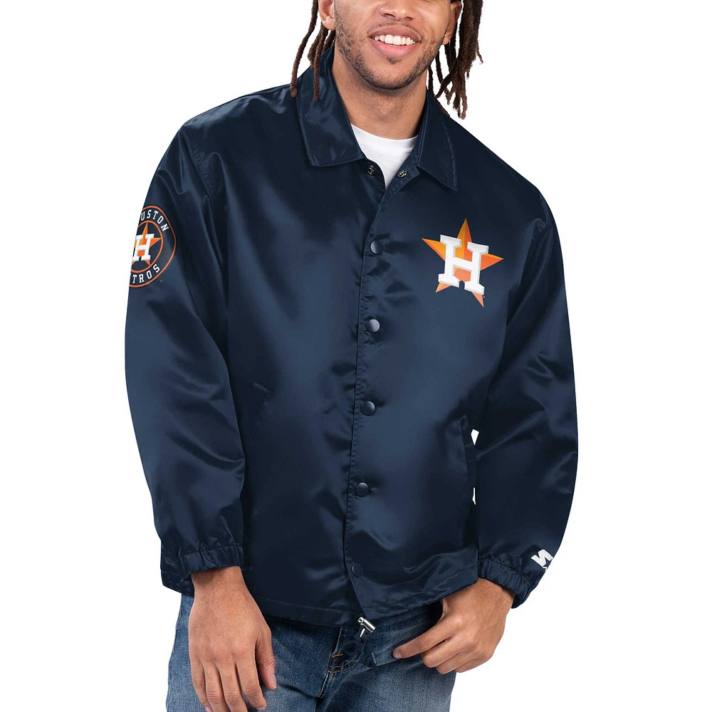 Men's Starter Navy Houston Astros Option Route Satin Full-Snap Jacket