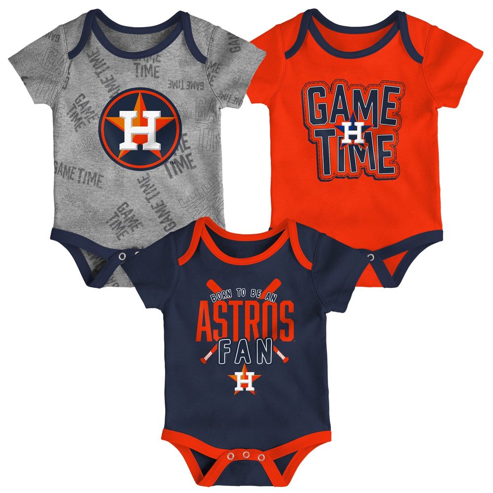 Newborn & Infant Houston Astros Navy/Orange/Heathered Gray Game Time Three-Piece Bodysuit Set