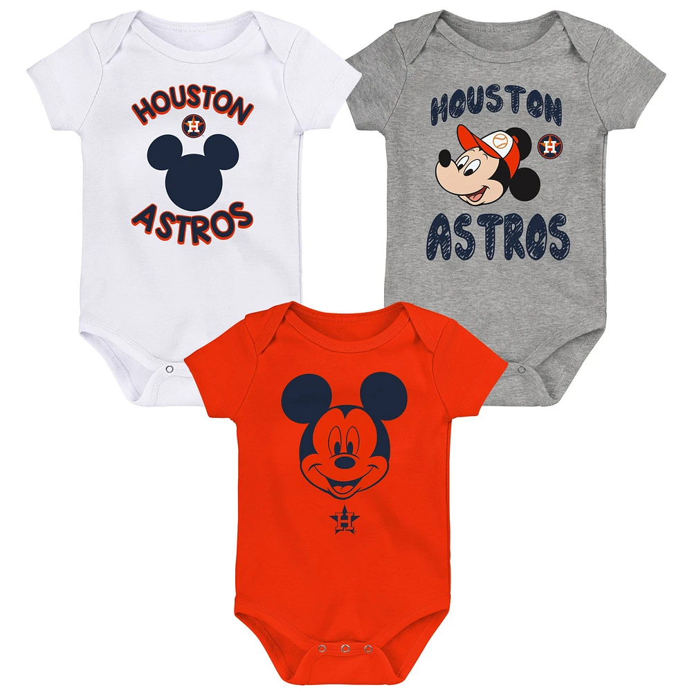 Ensemble de trois bodys l'équipe gagnante Mickey Mouse Houston Astros pour nouveau-nés et nourrissons