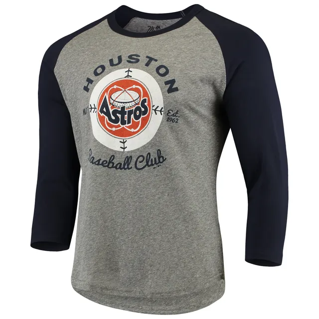 Women's Majestic Threads Navy Houston Astros Team Baseball Three-Quarter  Raglan Sleeve Tri-Blend T-Shirt