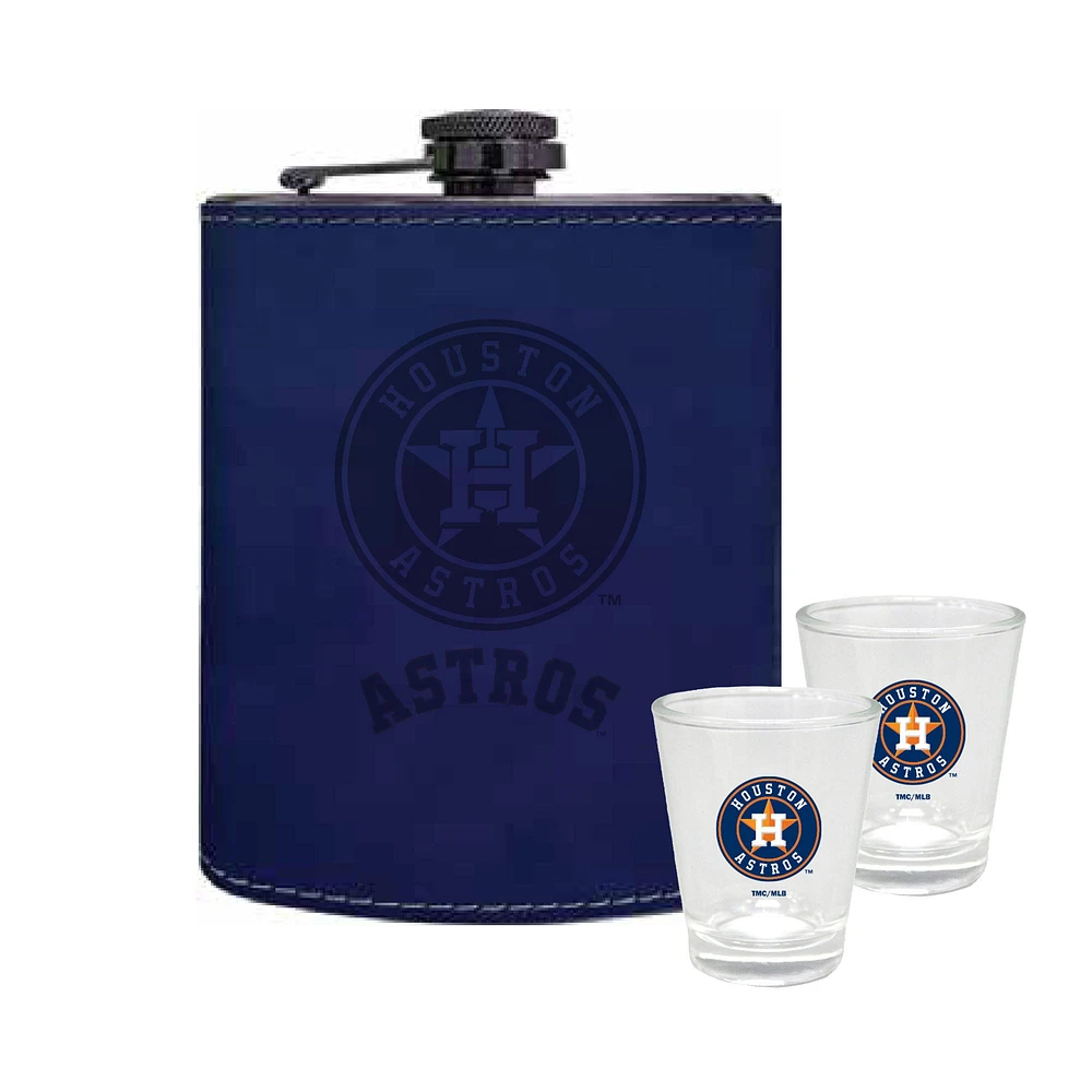 The Memory Company Houston Astros Three-Pack 8oz. Leather Flask & 2oz. Shot Glass Set