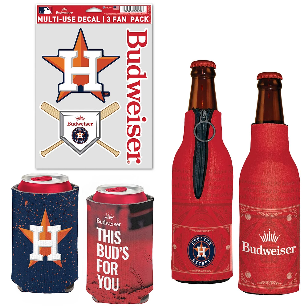 WinCraft Houston Astros MLB x Budweiser Can Cooler, Bottle Cooler & Decal Pack