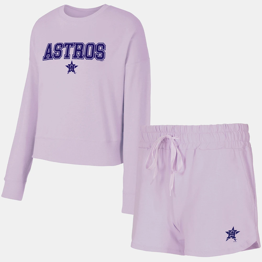 Women's Concepts Sport  Lavender Houston Astros Elevation Tri-Blend Long Sleeve T-Shirt & Shorts Set
