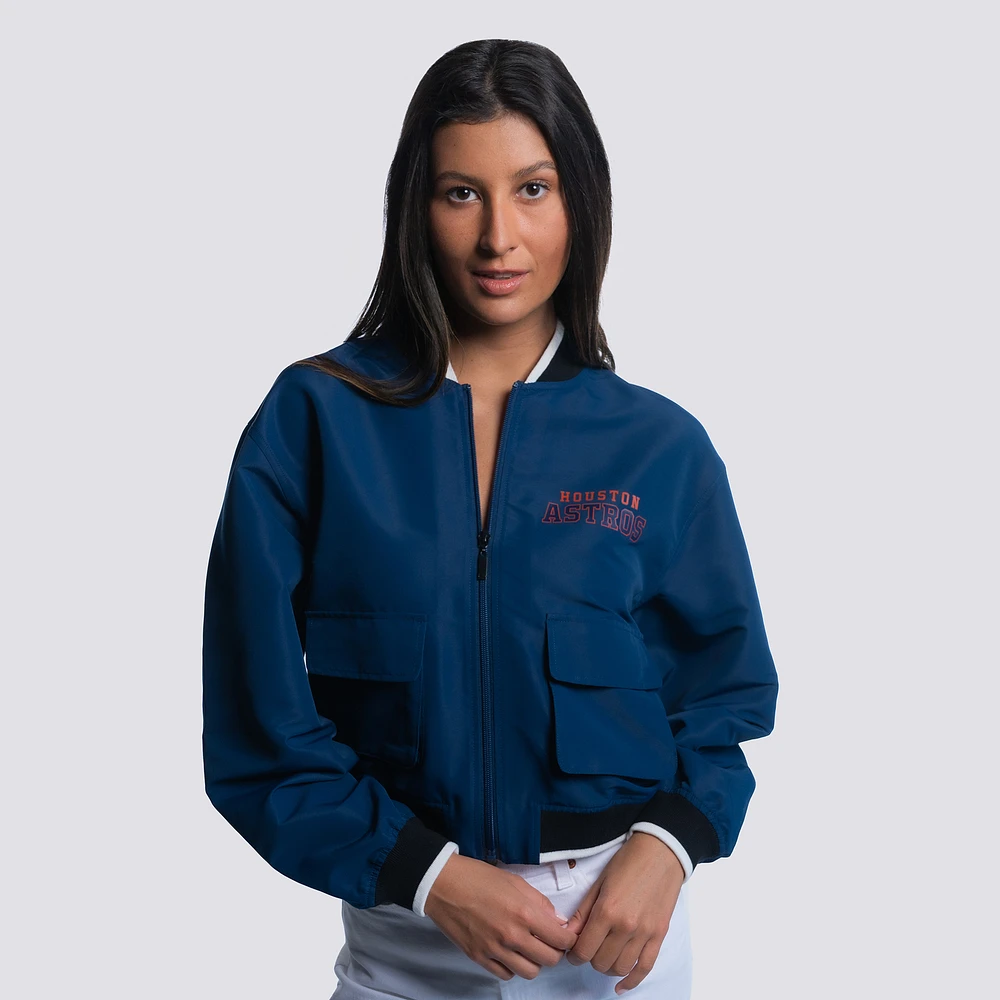 Women's Lusso  Navy Houston Astros Paisley Cropped Full-Zip Jacket