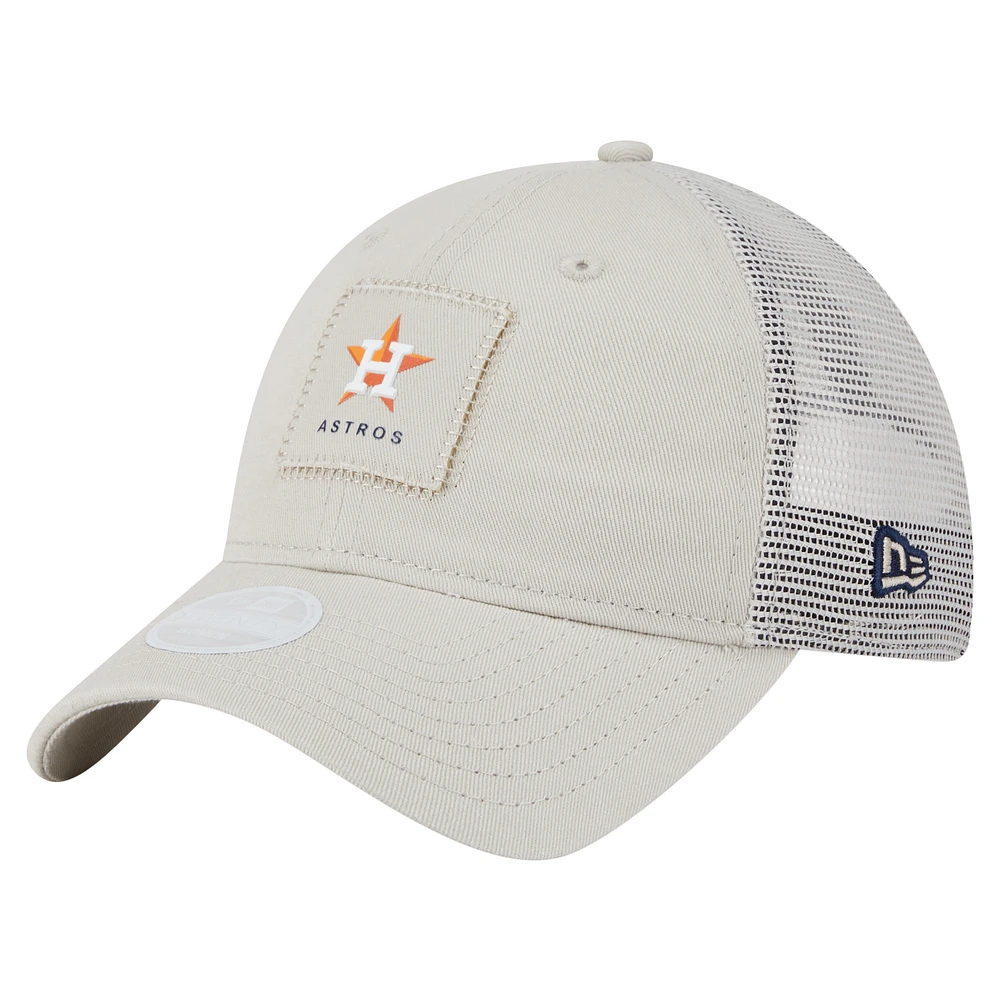 Casquette ajustable 9TWENTY à point carré beige clair des Astros de Houston de New Era pour femme