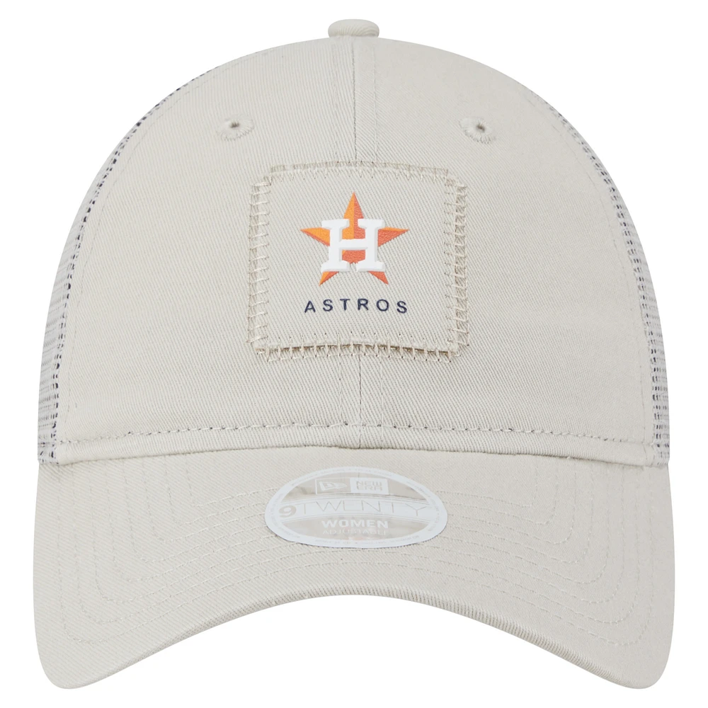 Casquette ajustable 9TWENTY à point carré beige clair des Astros de Houston de New Era pour femme