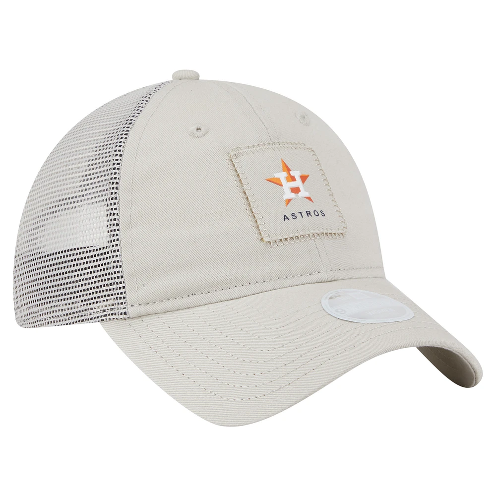 Casquette ajustable 9TWENTY à point carré beige clair des Astros de Houston de New Era pour femme
