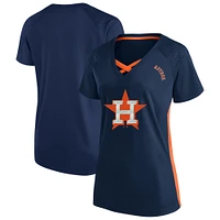 T-shirt à col en V pailleté grande taille pour femme, bleu marine, Houston Astros
