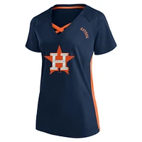 T-shirt à col en V pailleté grande taille pour femme, bleu marine, Houston Astros