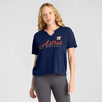 T-shirt à col cranté avec logo des Astros de Houston, bleu marine, grande taille, pour femme