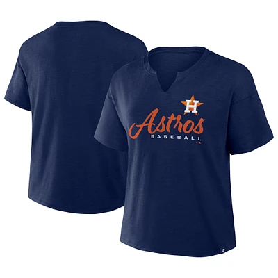 T-shirt à col cranté avec logo des Astros de Houston, bleu marine, grande taille, pour femme