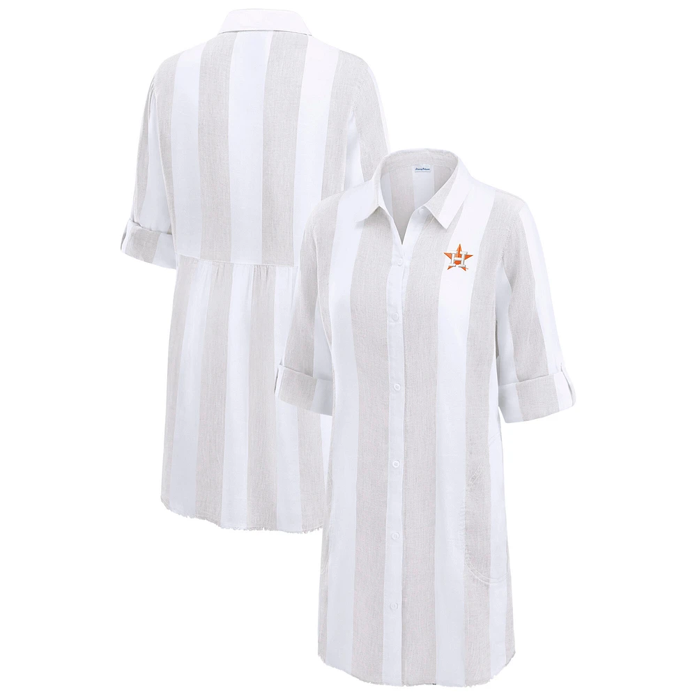 Women's Tommy Bahama  Khaki Houston Astros Rugby Beach Boyfriend Full-Button Top