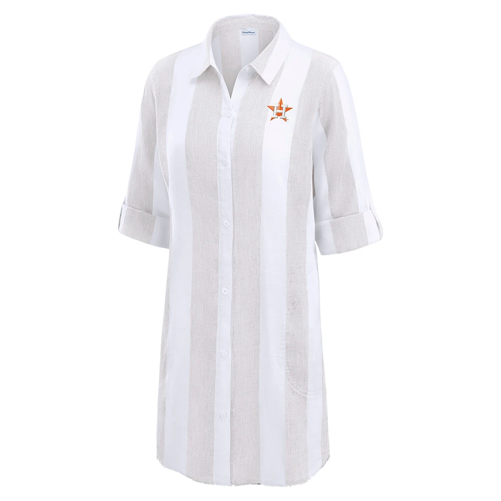 Women's Tommy Bahama  Khaki Houston Astros Rugby Beach Boyfriend Full-Button Top