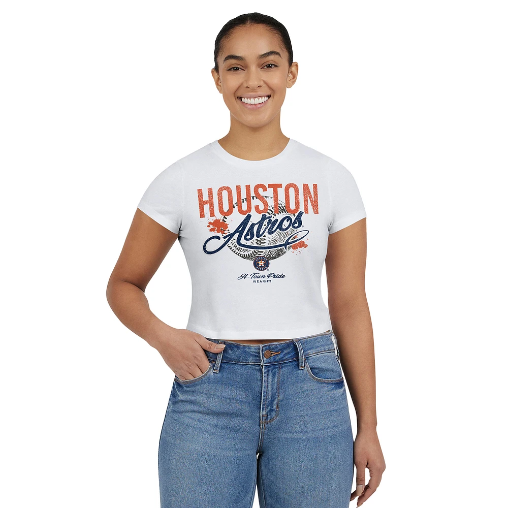 Women's WEAR by Erin Andrews  White Houston Astros Distressed Cropped Baby T-Shirt