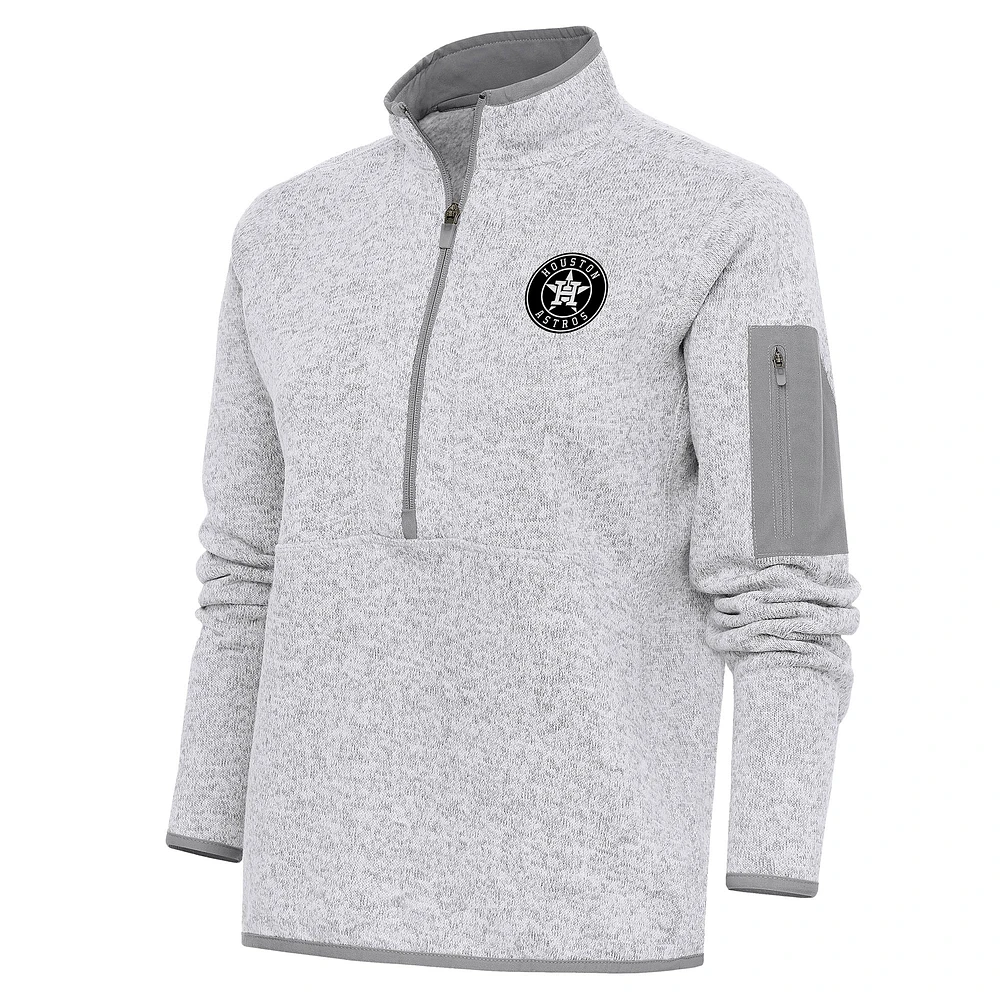 Women's Antigua Heather Gray Houston Astros Brushed Metallic Fortune Half-Zip Pullover Jacket