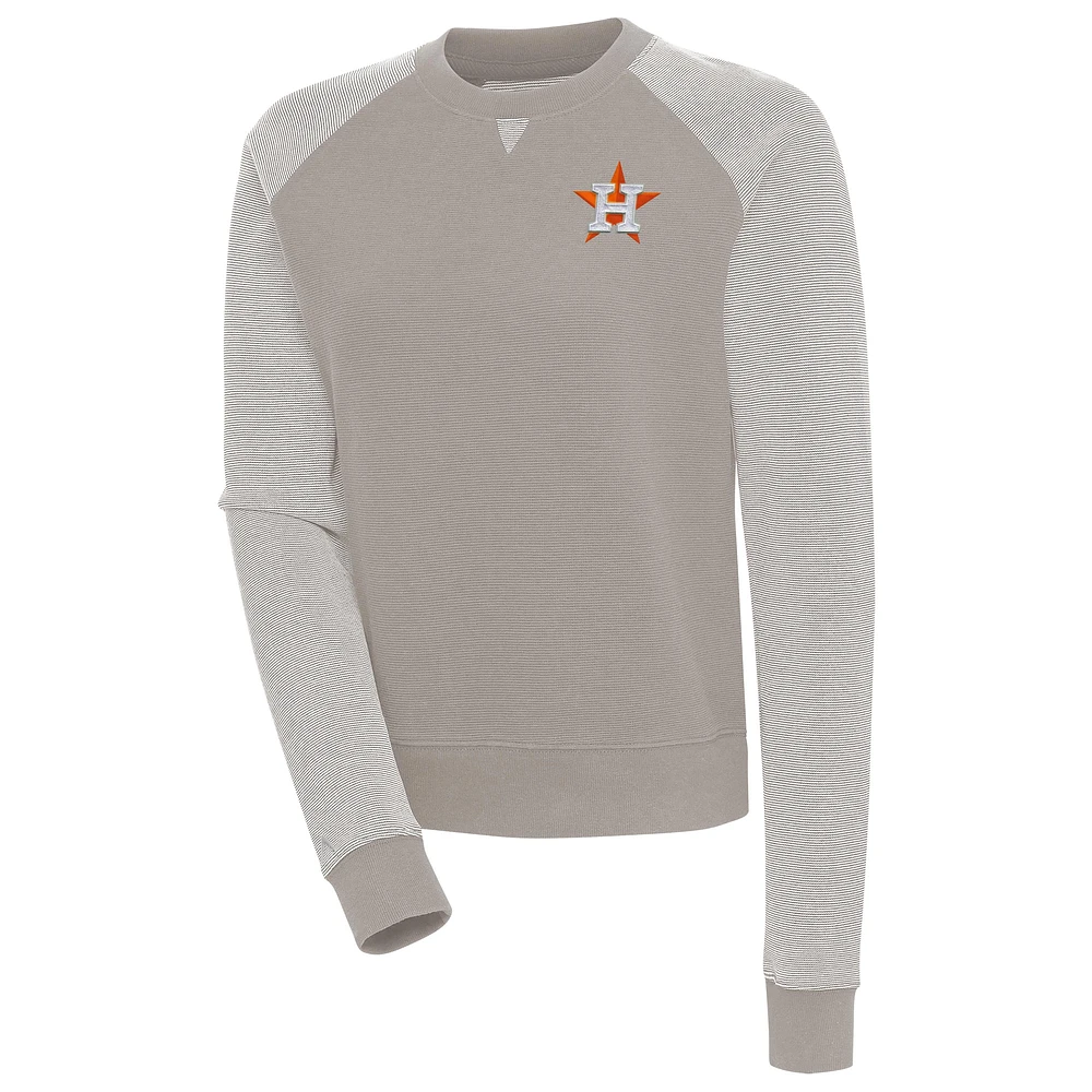 Women's Antigua Oatmeal/White Houston Astros Flier Bunker Tri-Blend Pullover Sweatshirt