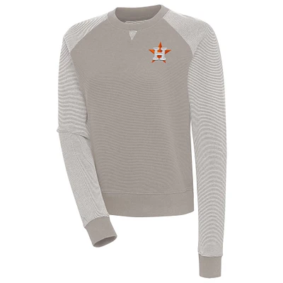 Women's Antigua  Oatmeal/White Houston Astros Flier Bunker Tri-Blend Pullover Sweatshirt