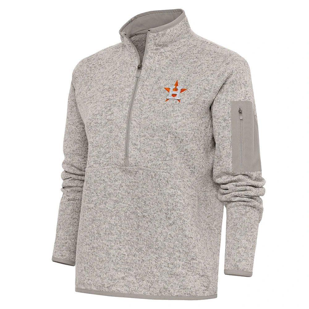 Veste à enfiler glissière quart de tour pour femme Antigua Oatmeal Houston Astros Logo Fortune
