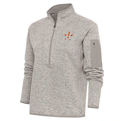 Veste à enfiler glissière quart de tour pour femme Antigua Oatmeal Houston Astros Logo Fortune