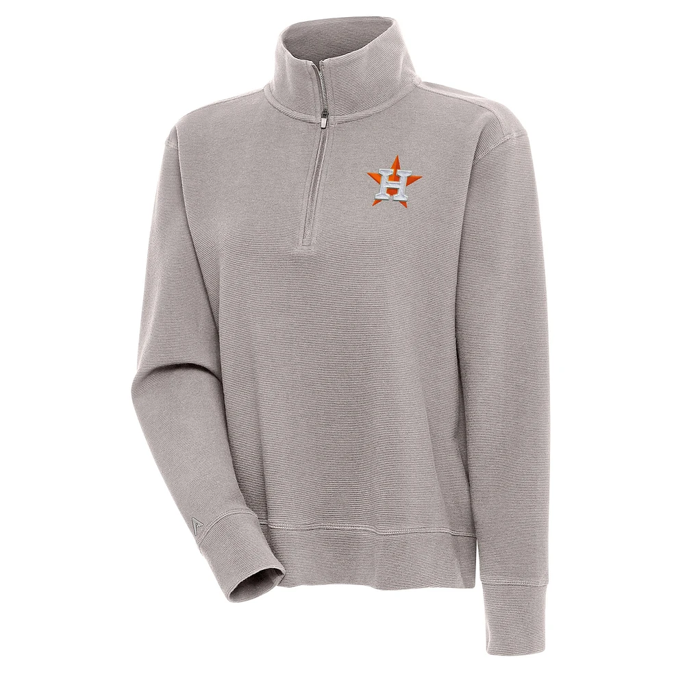 Women's Antigua Oatmeal Houston Astros Portal Quarter-Zip Pullover Top