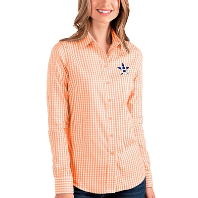 Chemise boutonnée à manches longues pour femme Antigua Orange/Blanc Houston Astros
