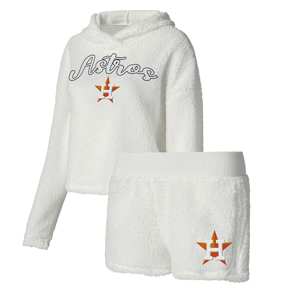 Women's Concepts Sport Cream Houston Astros Fluffy Hoodie Top & Shorts Sleep Set