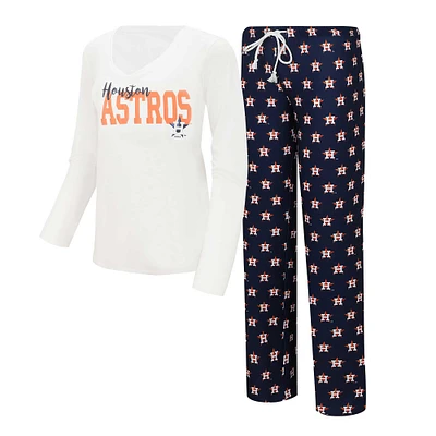 Ensemble de nuit Concepts Sport pour femmes, t-shirt à manches longues et pantalon jauge des Astros Houston, blanc/bleu marine