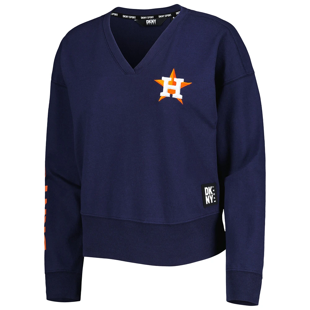 Women's DKNY Sport Navy Houston Astros Lily V-Neck Pullover Sweatshirt