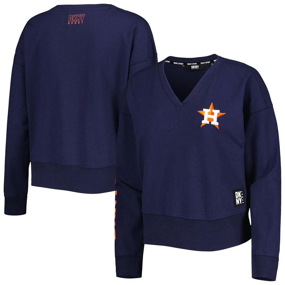 Sweat-shirt à encolure en V Lily des Astros de Houston DKNY Sport pour femme, bleu marine