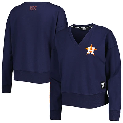 Sweat-shirt à encolure en V Lily des Astros de Houston DKNY Sport pour femme, bleu marine
