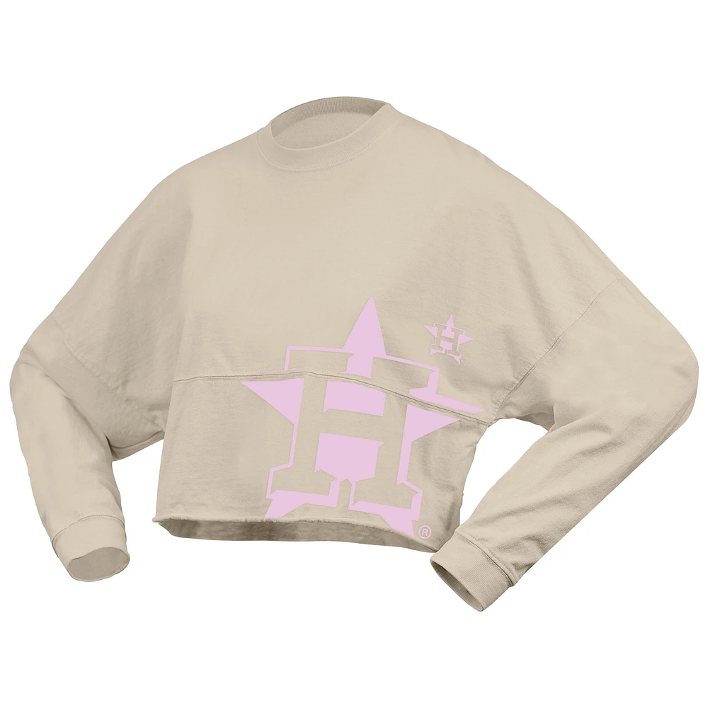 Women's Fanatics  Cream Houston Astros Floral Preppy Cropped Long Sleeve T-Shirt