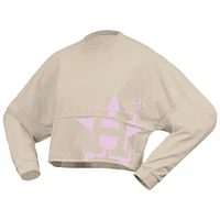 Women's Fanatics  Cream Houston Astros Floral Preppy Cropped Long Sleeve T-Shirt