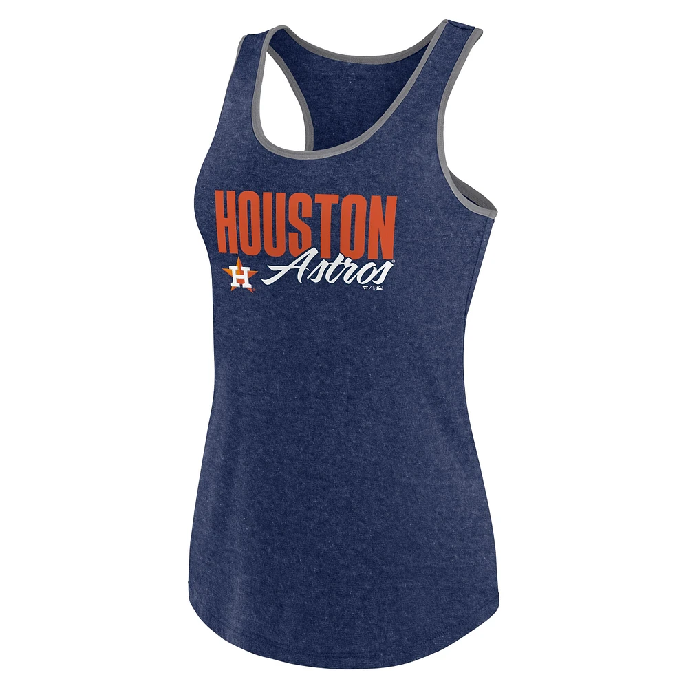 Débardeur à dos nageur Fanatics Heather Navy Houston Astros Fuel pour femmes