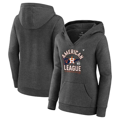 Women's Fanatics Heathered Charcoal Houston Astros 2021 American League Champions Locker Room Crossover Neck Pullover Hoodie