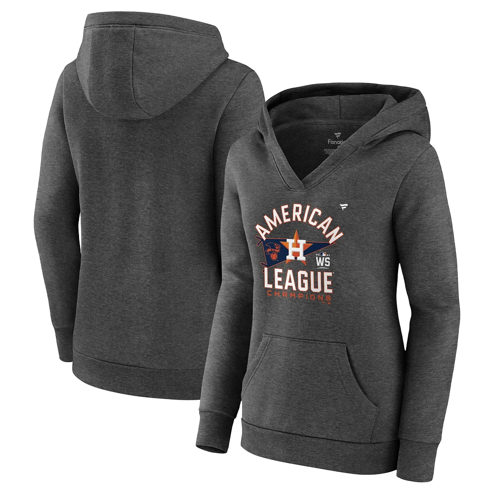 Fanatics Heathered Charcoal Houston Astros 2021 American League Champions Vestiaire Grande taille Pull à capuche col croisé