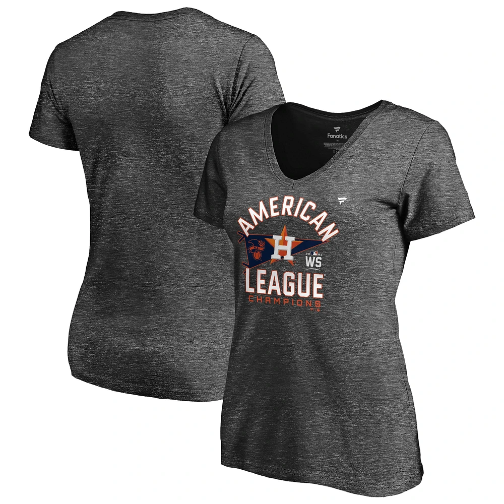 T-shirt à col en V pour femmes Fanatics Heathered Charcoal Houston Astros 2021 American League Champions Locker Room